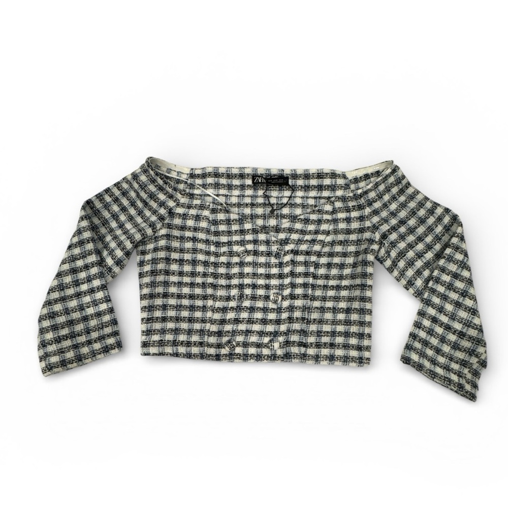 Zara Black and White Checkered Tweed Jacket